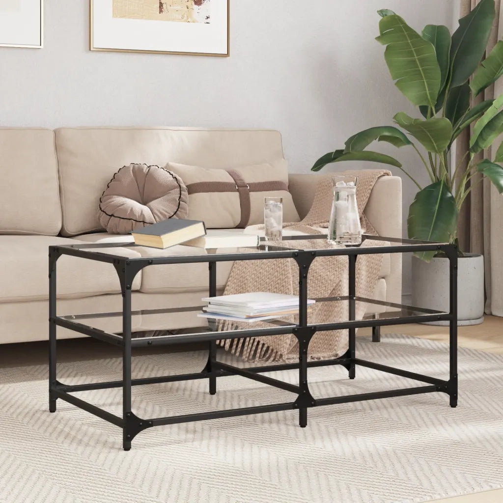 2 pz Tavolini da salotto | Tavolino da caff¨¨ | Tavolino da Soggiorno con Piano Vetro Trasparente 98,5x50x45 cm Acciaio