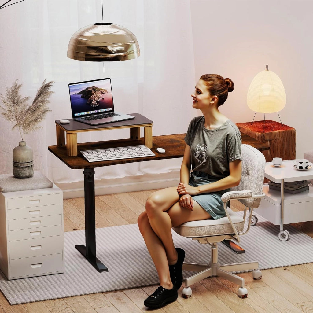 Scrivania regolabile in altezza, 120 x 60 cm, scrivania elettrica per computer, scrivania da ufficio con porta di ricarica di tipo C, gancio per cuffie e porta bevande, sedile elettrico, con