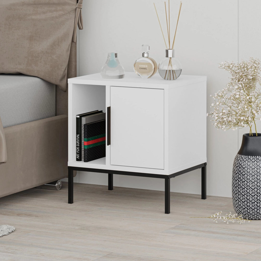 Comodino in legno "Glynn" - 45 x 35 x 50 cm - Bianco