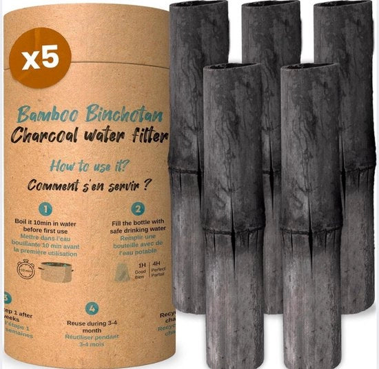 5x Filtro di acqua attivo a carbone di binchotan in bambù per la pulizia dell'acqua nel carafatto con Blocco aggiuntivo di sostanze inquinanti filtro acqua rubinetto