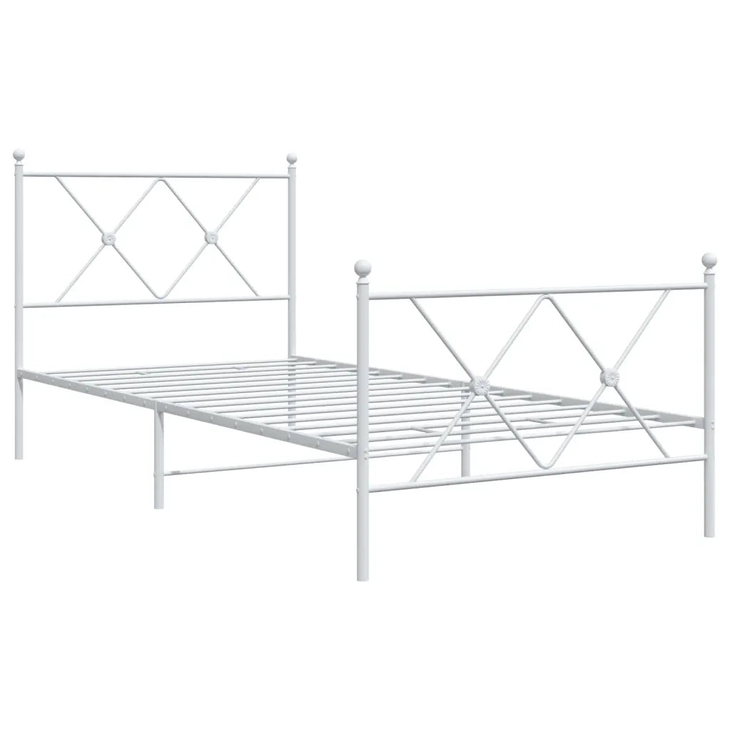 Giroletto con Testiera e Pediera Metallo Bianco 90x200 cm 376562