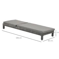 Set 2 Sdraio da Giardino Cuscino Imbottito Regolabile su 6 Livelli in Rattan 196 x 65 x 22 cm, Grigio