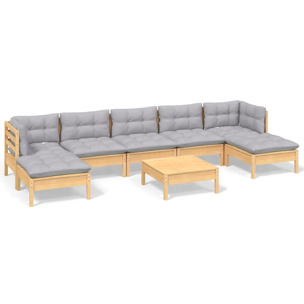 Set Divani da Giardino 8 pz con Cuscini Grigi Massello di Pino 3097096