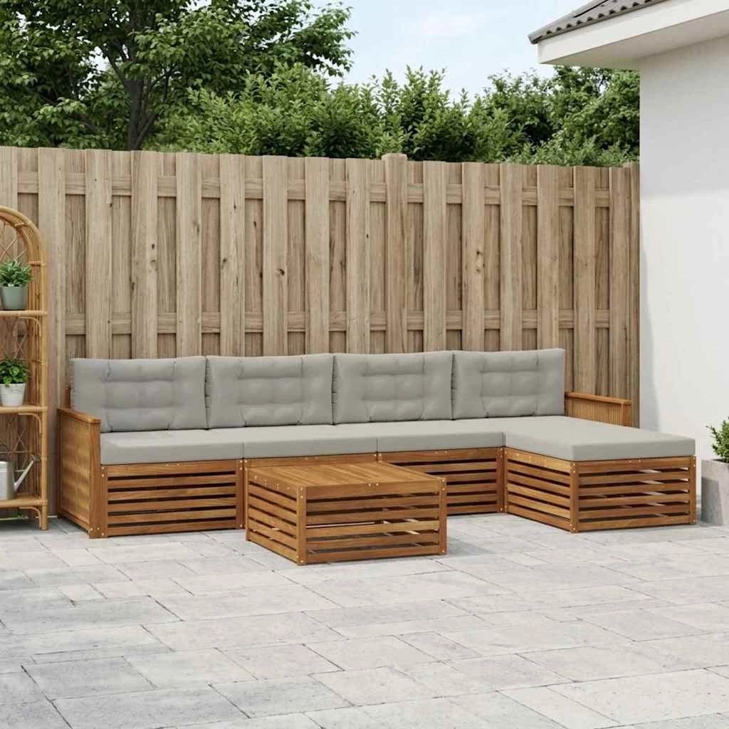 Set di divani da esterno 6 pz Naturale e Grigio Chiaro 3383269