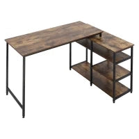 Scrivania Angolare con Scaffale a 3 Ripiani in Stile Industriale, 135x90x79 cm, Marrone e Nero