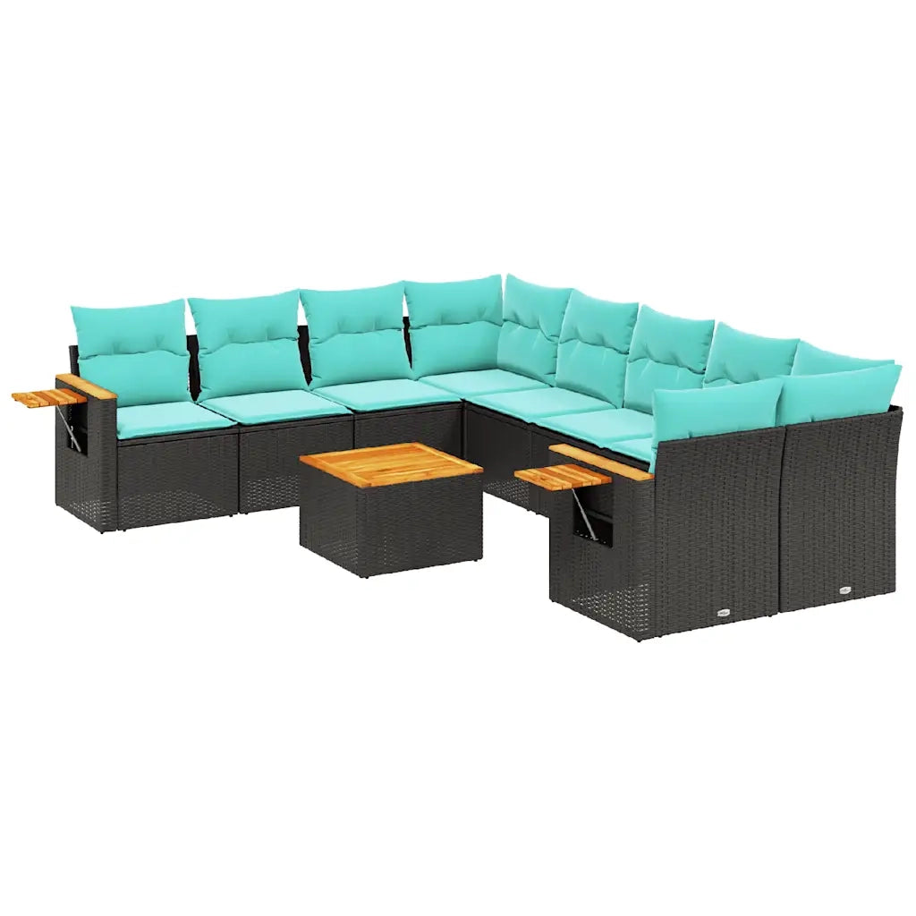 Set Divani da Giardino 9 pz con Cuscini Nero in Polyrattan