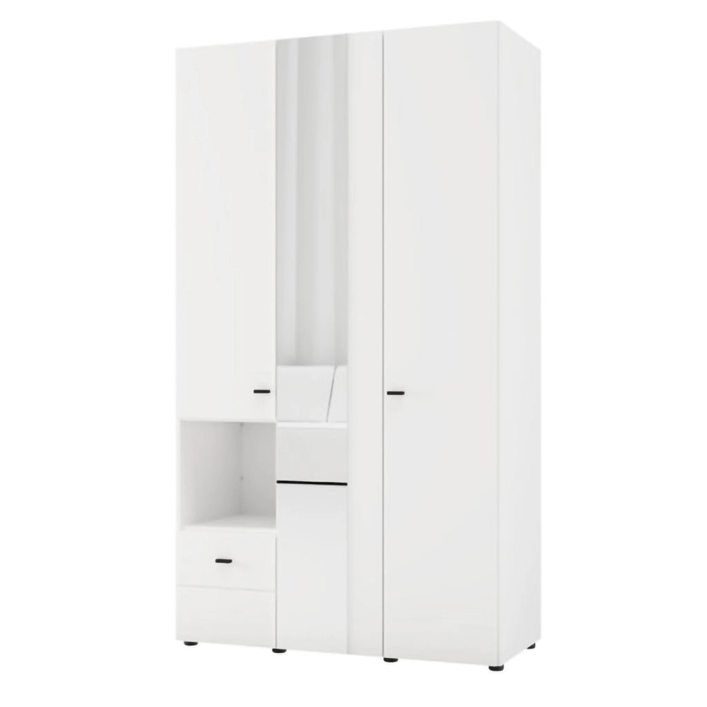 Armadio Camera da Letto Patzcu, Guardaroba 3 Ante Appendiabiti, 117x52 cm Bianco Opaco