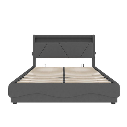 Letto 160x200cm imbottito - Xylo - LED USB tasche laterali idraulico