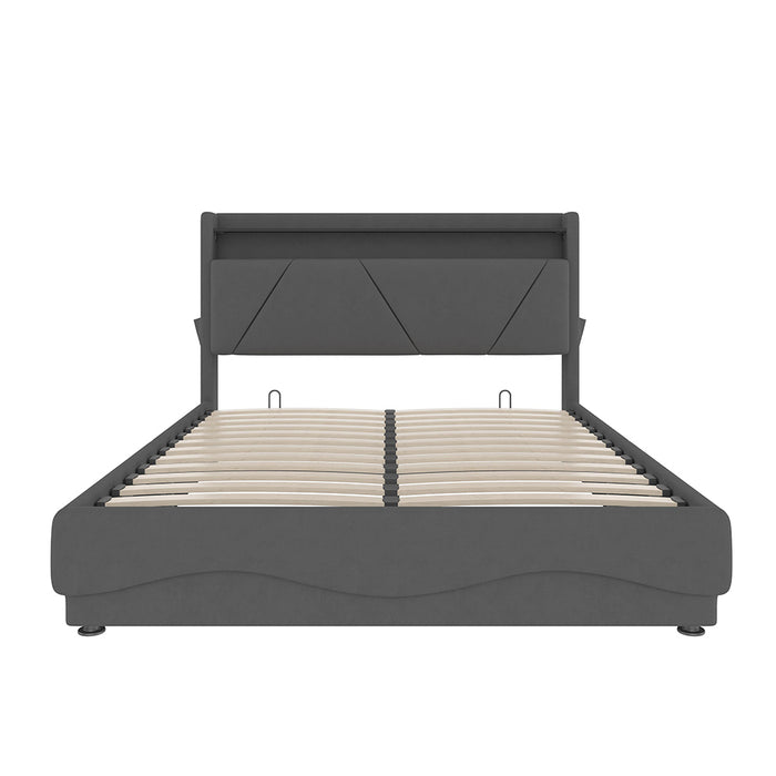 Letto 160x200cm imbottito - Xylo - LED USB tasche laterali idraulico