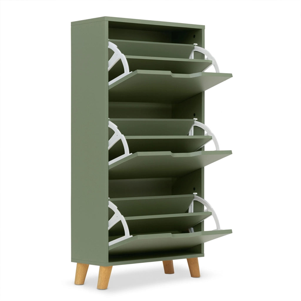 Plana - Scarpiera Salvaspazio 3 Ante 55x116x25 cm 18 Paia in Legno Salvia