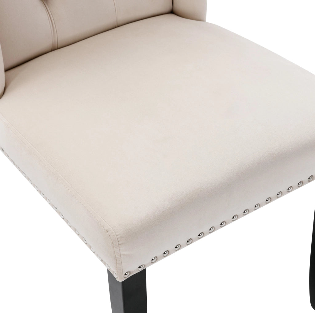Set di 4 sedie da pranzo in velluto con gambe in quercia beige