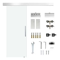 Porta Scorrevole in Vetro Trasparente con Binario e Maniglia in Alluminio per Bagno Cucina Studio 210x75x0.8cm