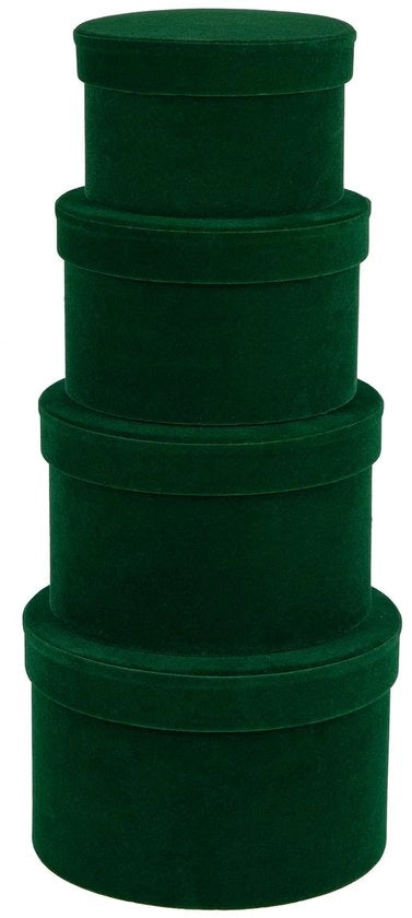 Set di 4 scatole di regalo in velluto verde con coperchi, diverse dimensioni, scatole a nido per regali, cesta per fiori, gioielli, compleanno, damigella d'onore, matrimonio