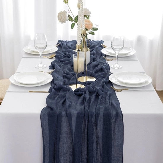 Tela da tavola per matrimonio mousseline 3m x 80cm tovaglia da tavola stoffa blu scuro