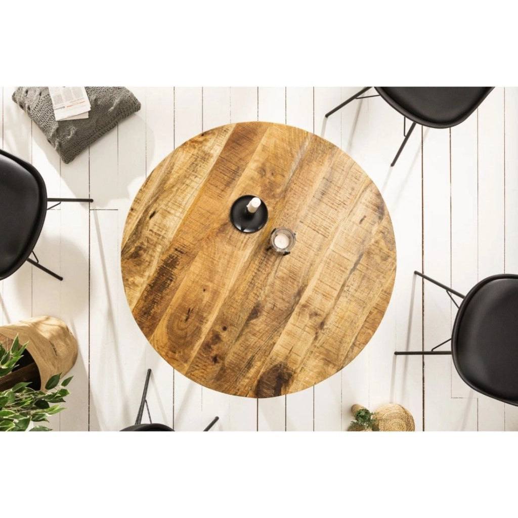 Tavolo da pranzo LODEN 80 cm – Piano rotondo in legno massello di mango e struttura in metallo nero