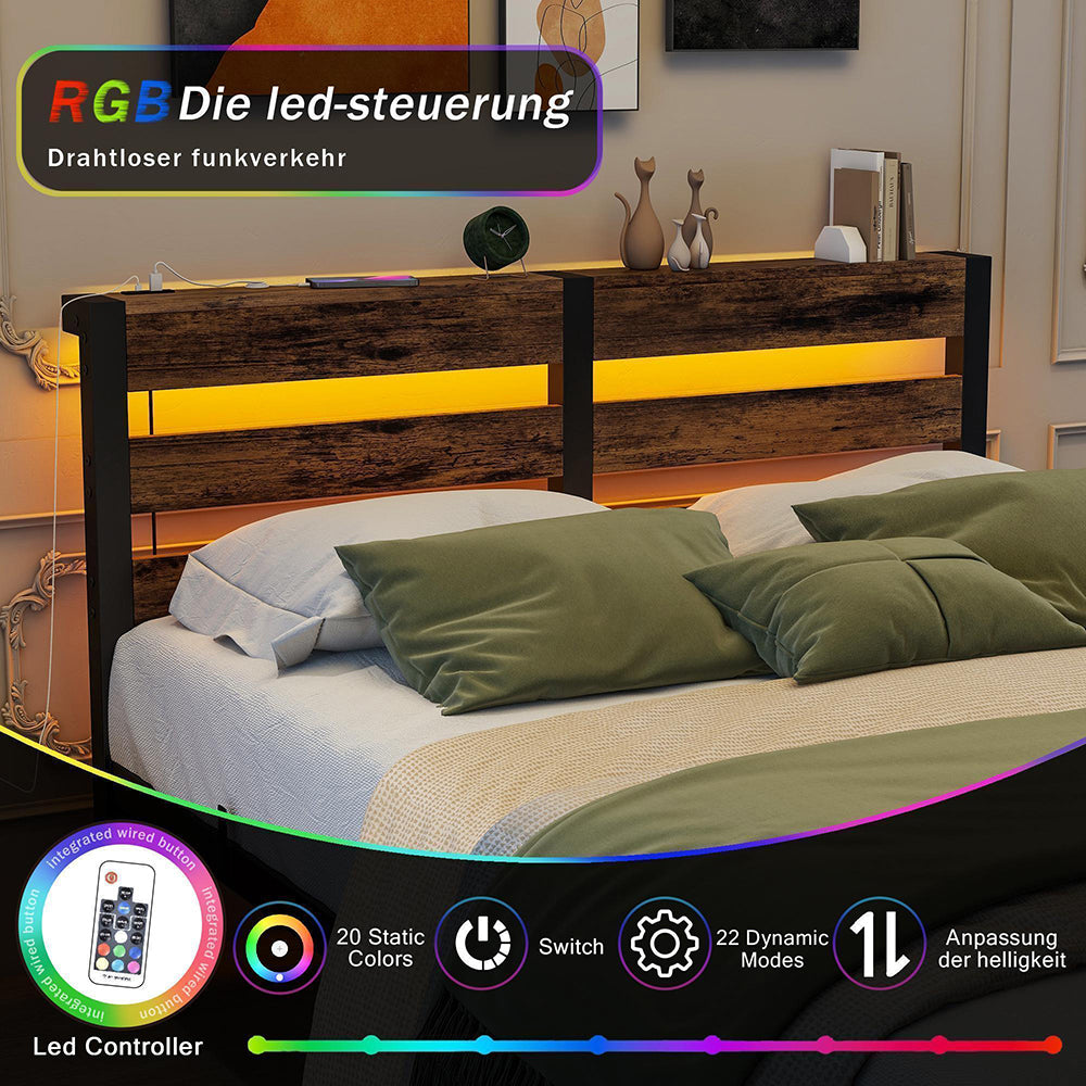 Letto 120x200cm LED - Xylo - USB spazio sotto letto metallo