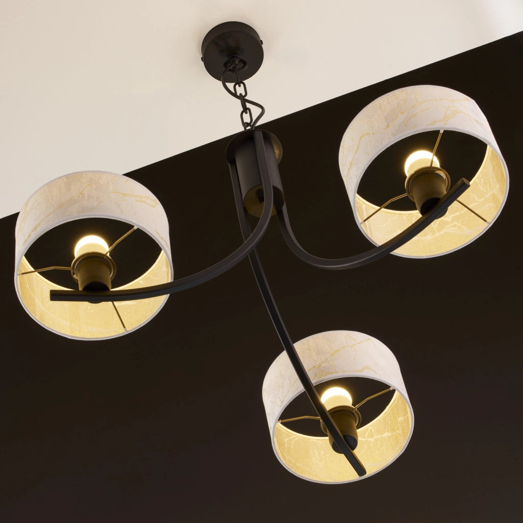 Lampada sospesa nera a catena, paralumi bianchi 3xE27 Jupiter