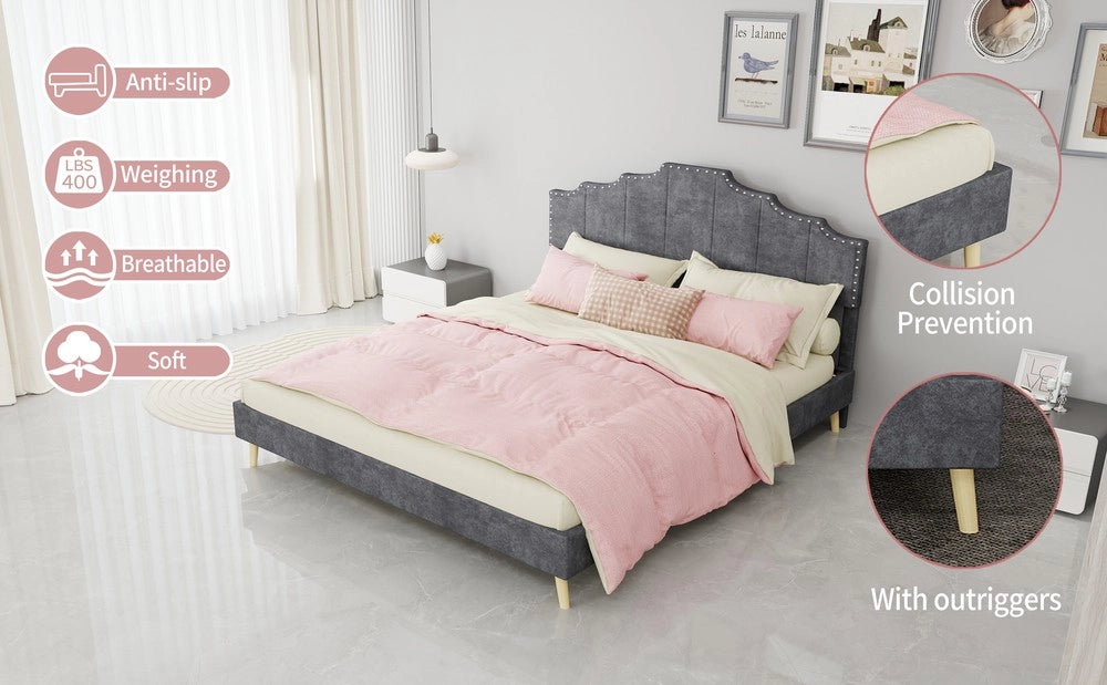 Letto Contenitore Imbottito ¨C MINIMAL ¨C Grigio 160x200 con Materasso