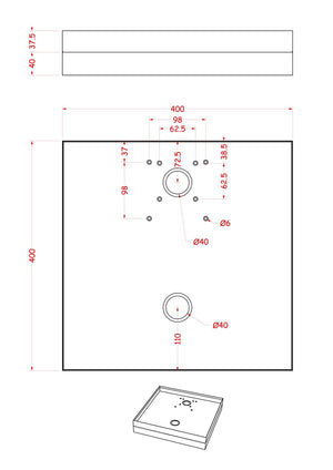 Base Portaciottolo per Fontane 40x40x8 cm in Metallo con Base in Cemento Belfer 42/BSE/10 Rosso