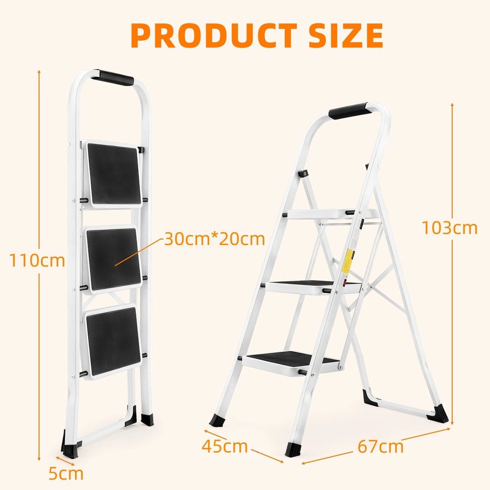 Scala a 3 Gradini Pieghevole con Maniglioni Antiscivolo ¨C Xylo ¨C Portata 150 kg