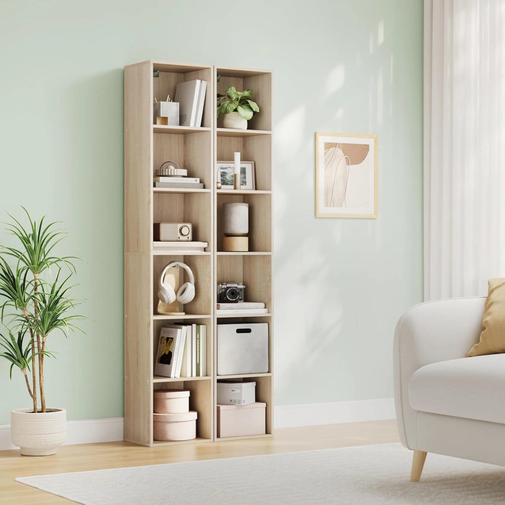 Libreria Verticale 6 Scompartimenti Scaffale per Libri Mobiletto in Legno per Soggiorno Moderno Legno Chiaro 30x24x158,5 cm SK003hei6
