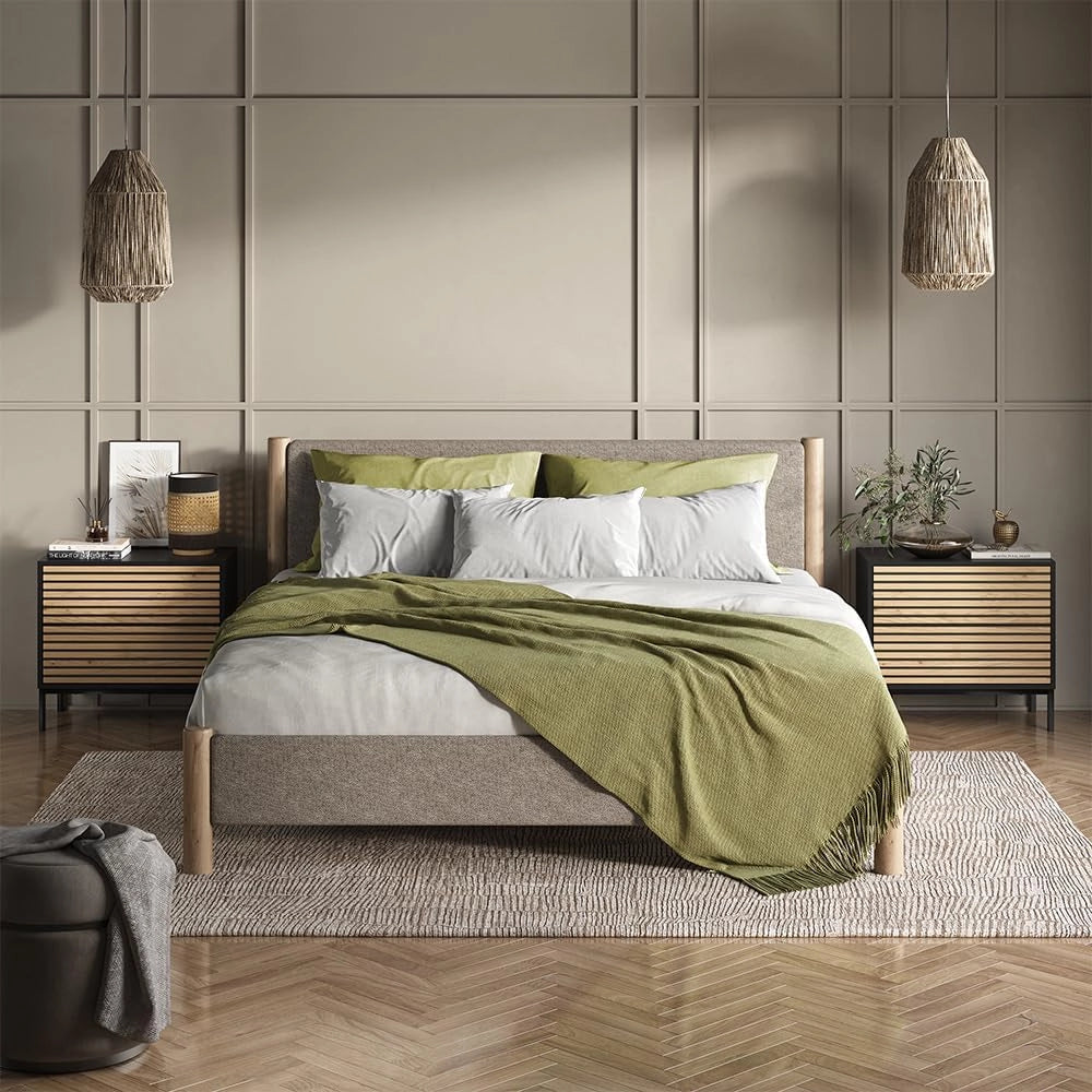 Comodino Eliza, Rovere artigianale/antracite, Set di 2