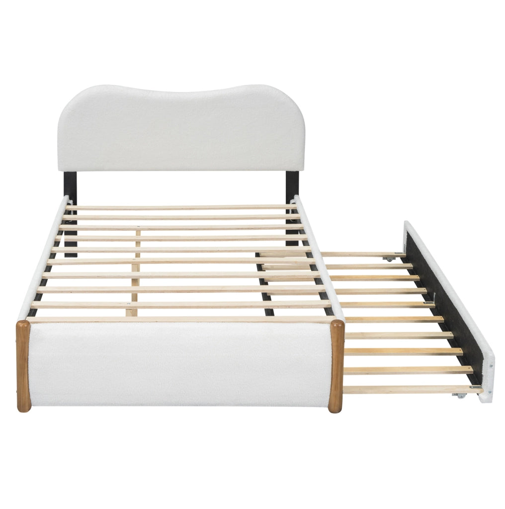 Letto 140x200 cm con letto estraibile; design minimalista; plush bianco