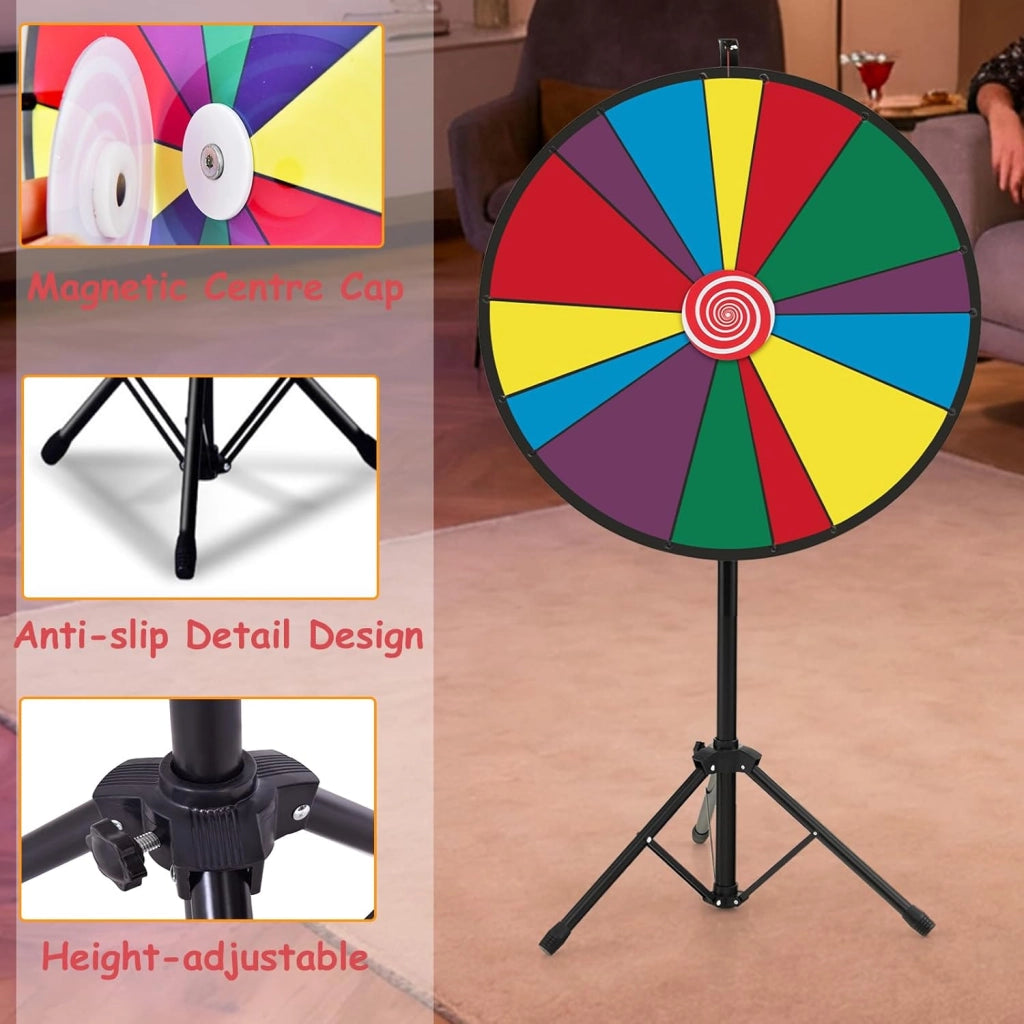 Ruota della Fortuna 30'', 14 Shot, da Terra con Altezza Regolabile, con Pennarello e Cancellino Riutilizzabile, Base Stabile a Treppiede, per Feste, Carnevale e Ferie (Ø76 cm, 140-170cm)