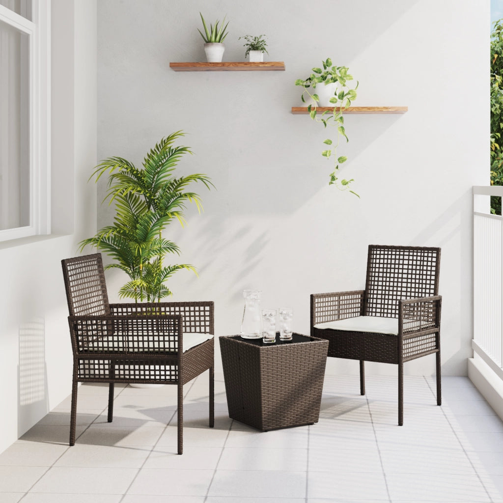 Set Bistro da Giardino a 3 Pezzi con Cuscini Marrone in Polyrattan