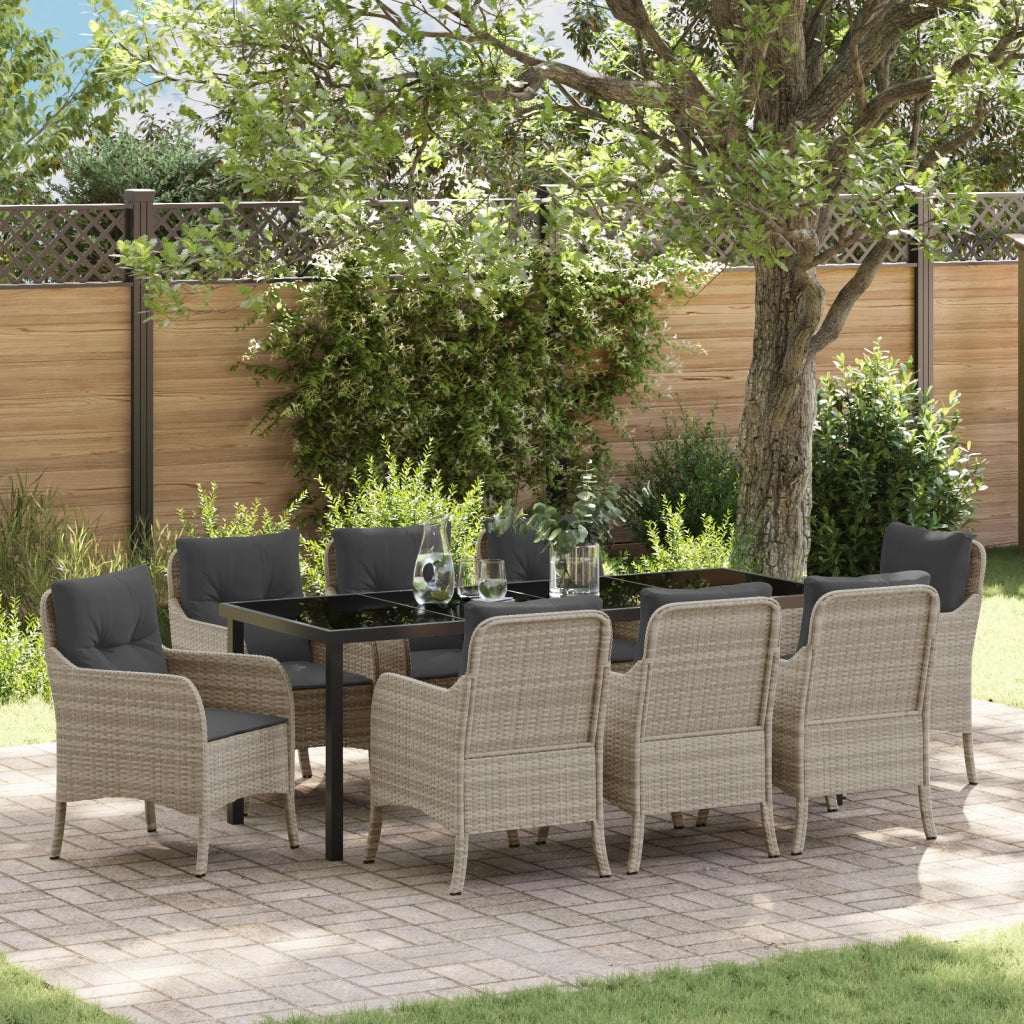 Set da Pranzo da Giardino 9 Pezzi con Cuscini Grigio Chiaro Rattan PE