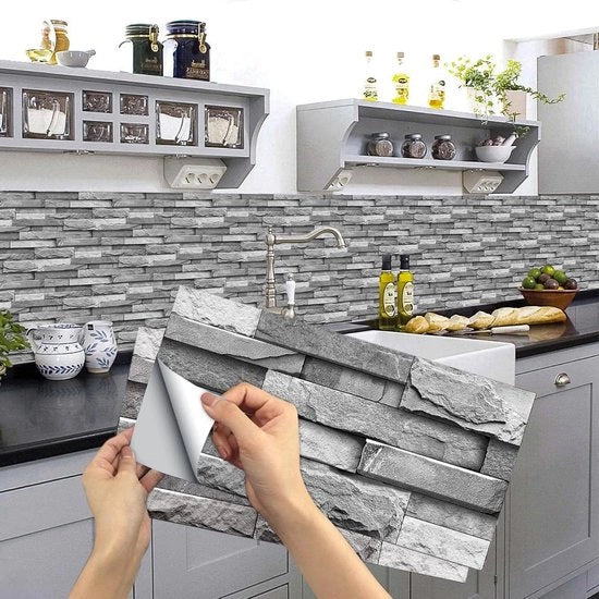 Sticker decorativo per cucina e bagno - Grigio - 15 x 30 cm - 24 pezzi