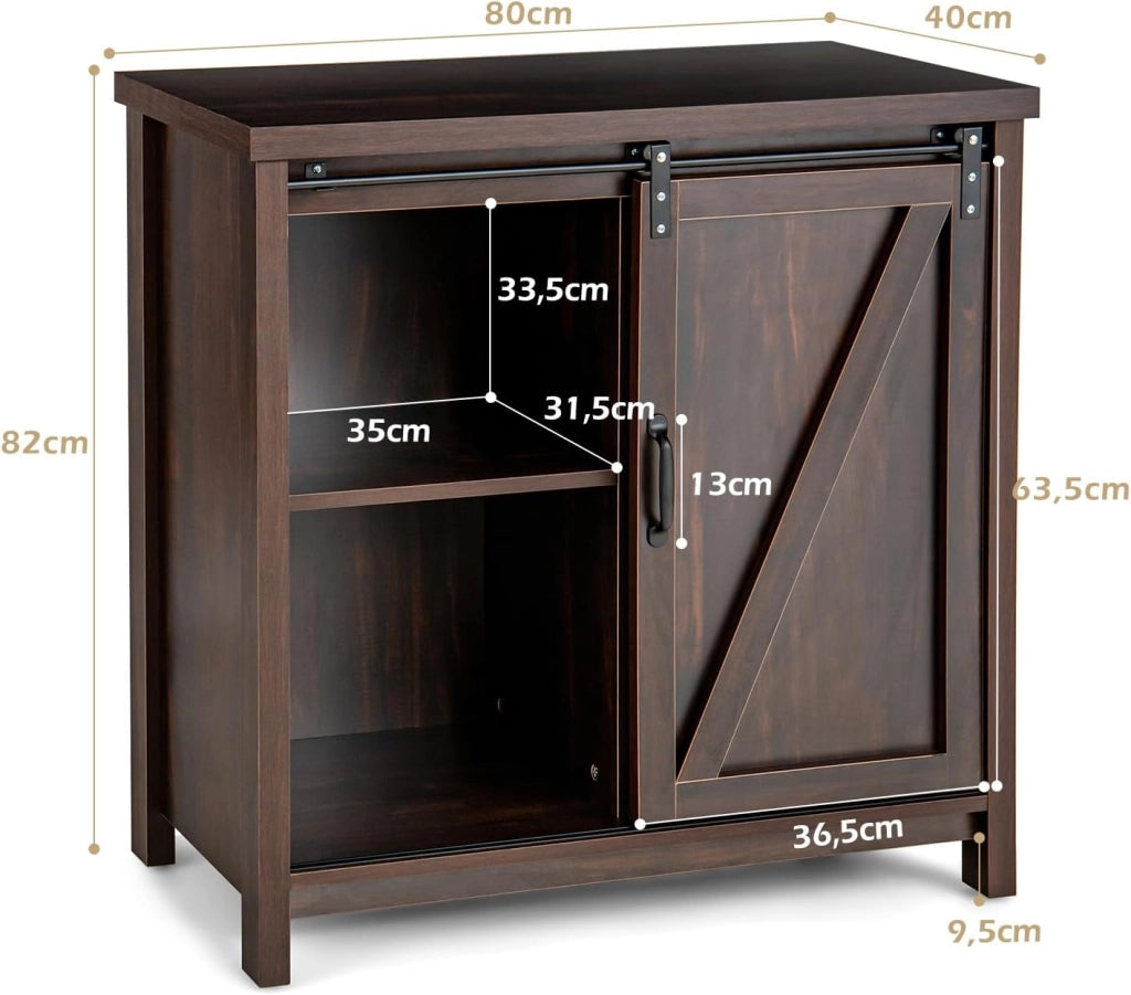 Credenza da Cucina, Armadietto Salvaspazio in Legno con Serranda Scorrevole e 4 Scomparti, Mobiletto a Buffet per Soggiorno, Ingresso e Camera da Letto, 80 x 40 x 82 cm