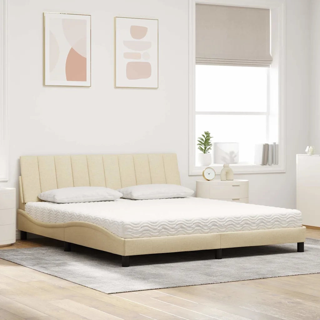 Letto con Materasso Hanko Crema 180x200 cm in Tessuto