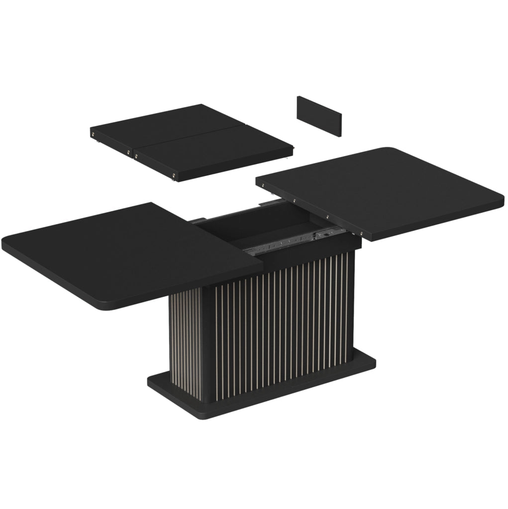 Tavolo da pranzo allungabile 120-160 cm con contenitore; MDF e metallo; nero