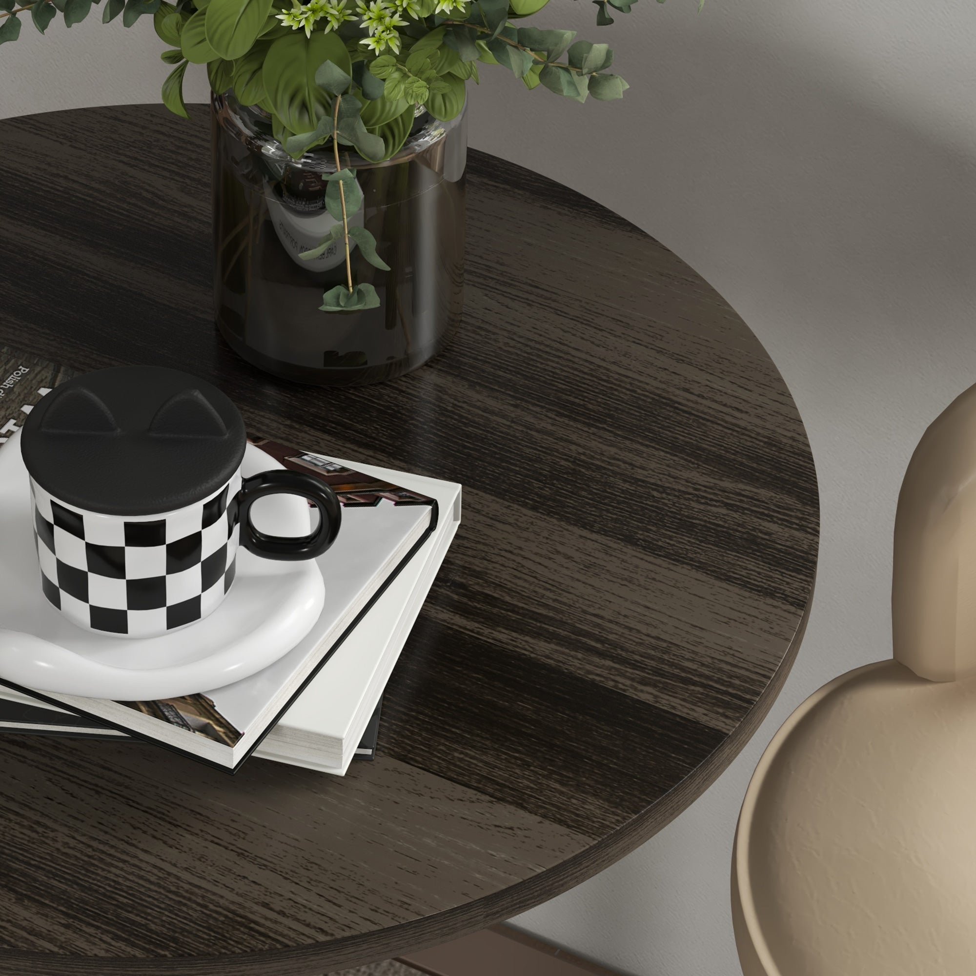 Tavolo Alto da Bar con Altezza Regolabile Piano Girevole e Base Ø60x69-91 cm in Acciaio Marrone