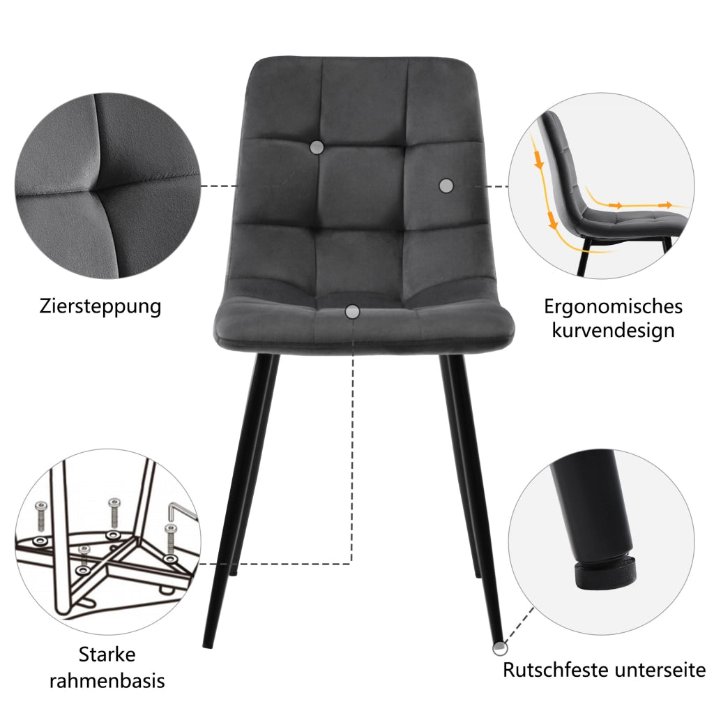 Set tavolo da pranzo moderno con 4 sedie in velluto grigio