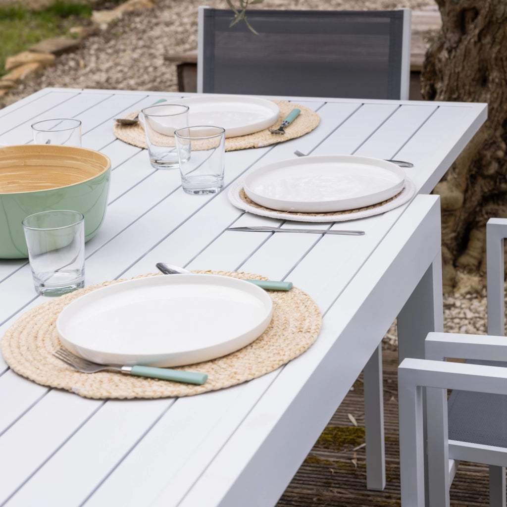 VENEZIASet di mobili da giardino estensibili in textilene grigio 180/300 - alluminio bianco