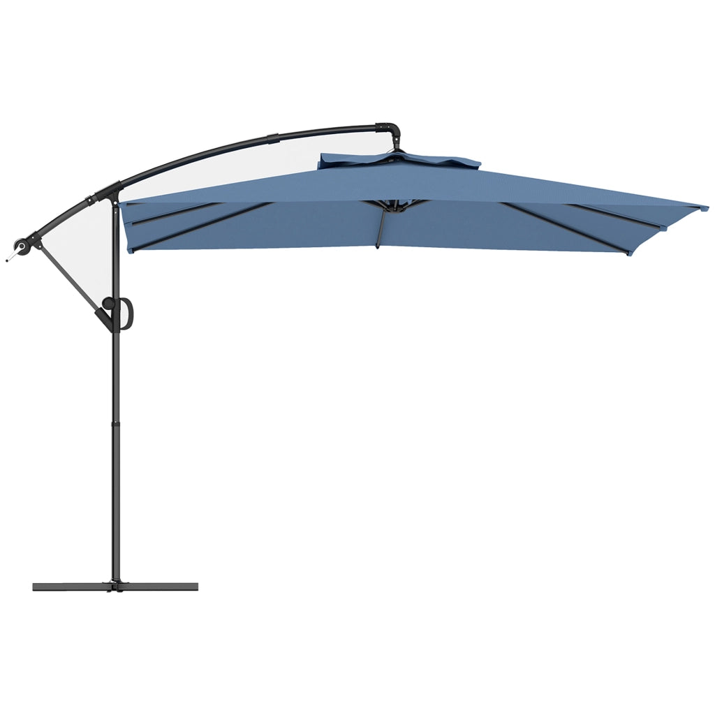 Ombrellone da Giardino con Base e Croce ¨C Zephmum ¨C Blu Poliestere 3x3.25 m