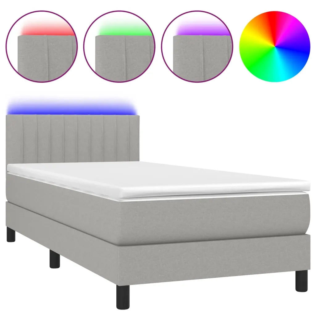 Letto a Molle Materasso e LED Grigio Chiaro 90x200 cm Tessuto cod mxl 53088