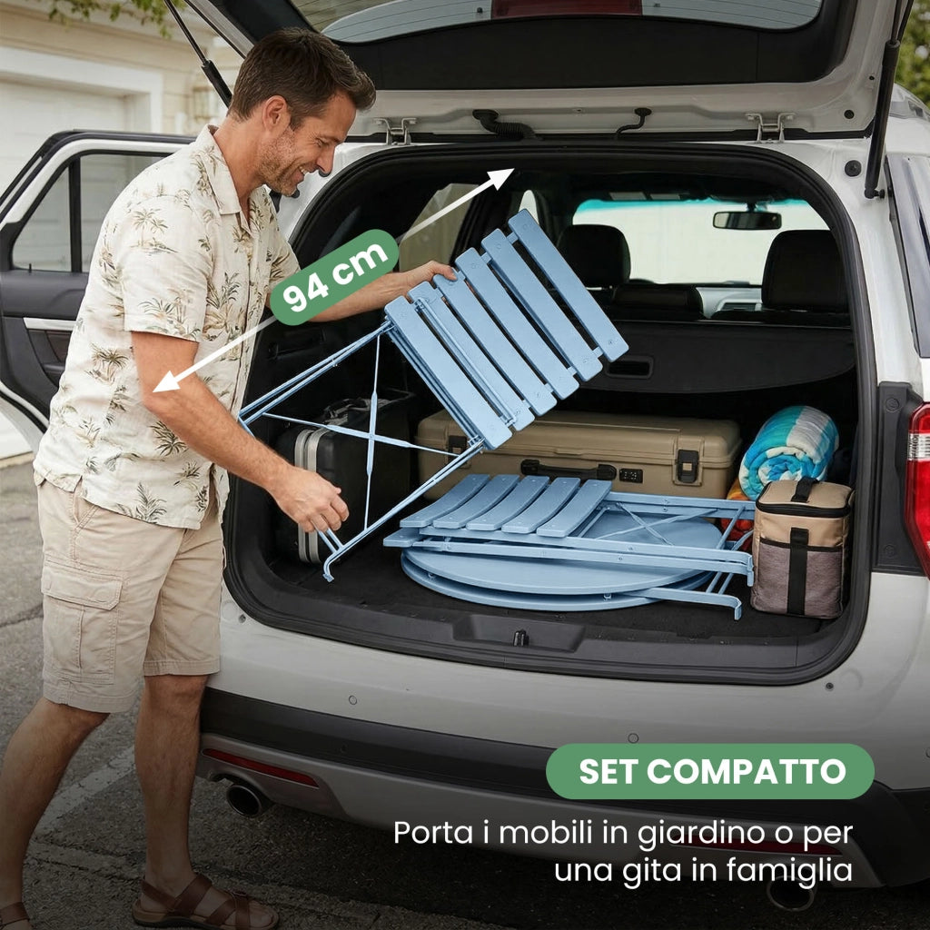 Set di mobili da balcone ORION Tavolo rotondo e 2 sedie in blu elegante