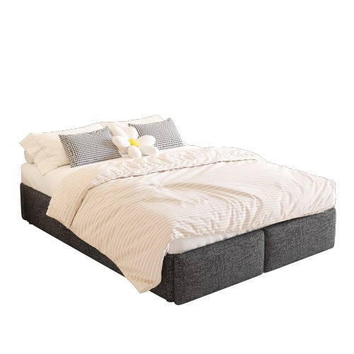 Letto a cassone imbottito - Xylo - 140x200 cm - Grigio - 2 cassetti