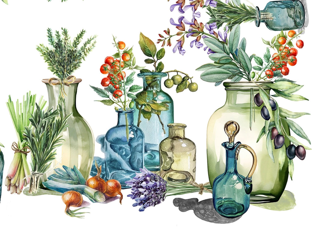 Tovaglia Copritavolo Cucina 100% Cotone Digitale Disegno Herbs GI - 150x180 - Herbs