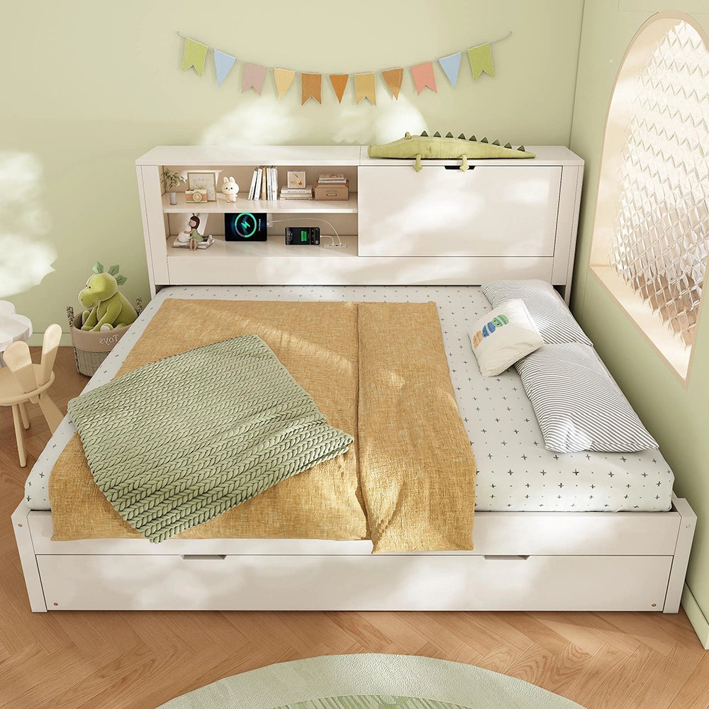 Divano letto matrimoniale - Xylo - 140¡Á190 cm - Bianco - Con letto aggiuntivo 90¡Á190, contenitore, ricarica USB/USB-C