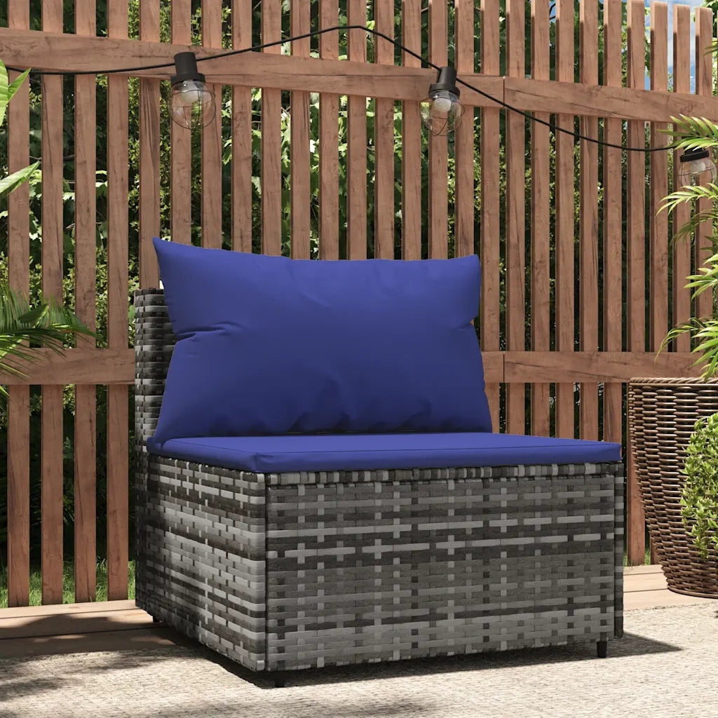 Divano Centrale da Giardino con Cuscini-Sofa Modulare-Divanetto da esterno in Polyrattan Grigio 783777