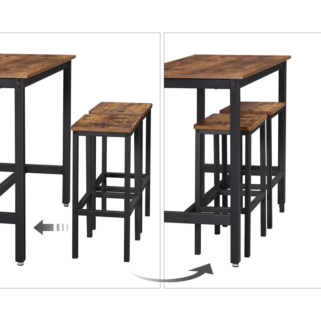 Set di tavolo e sedie da bar tavolo alto con 2 sgabelli stile industriale 120 x 60 x 90 cm per cucina sala da pranzo soggiorno marrone 12_0006319