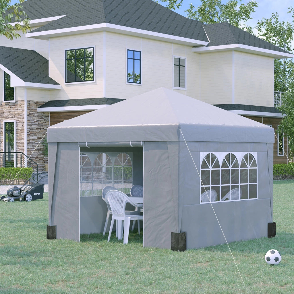 Gazebo da Giardino 300x300 cm Pieghevole ad Altezza Regolabile con Finestrelle in Acciaio e Tessuto Oxford Grigio Chiaro
