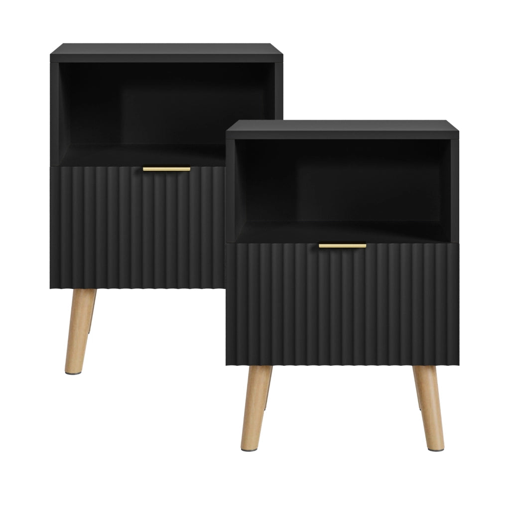 Set di 2 Comodini Nand con Cassetto e Vano Aperto 55x40x30 cm Nero [en.casa]