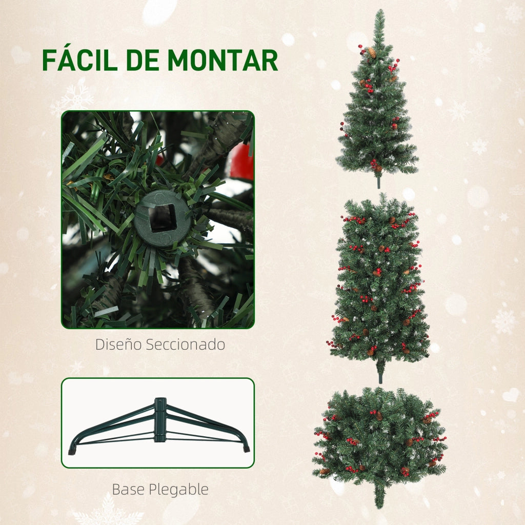 Albero di Natale 210 cm con Luci LED 8 Modi ¨C zephmum ¨C Verde con Ramaglie Argentate e Pigne