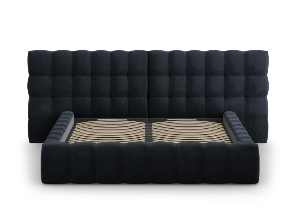 Cosmopolitan Design - Letto a cassettone con testiera doppia "Bali" 160x200cm in velluto blu scuro 