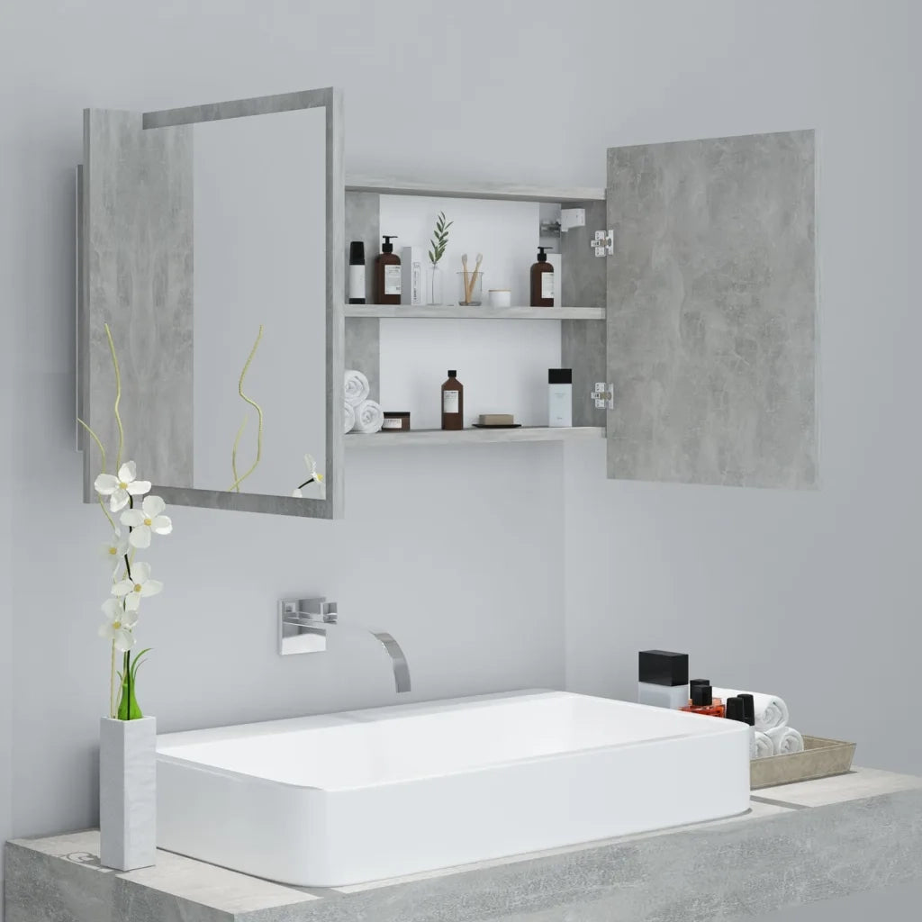 Armadietto a Specchio con Luci LED Grigio Cemento in Acrilico 804976